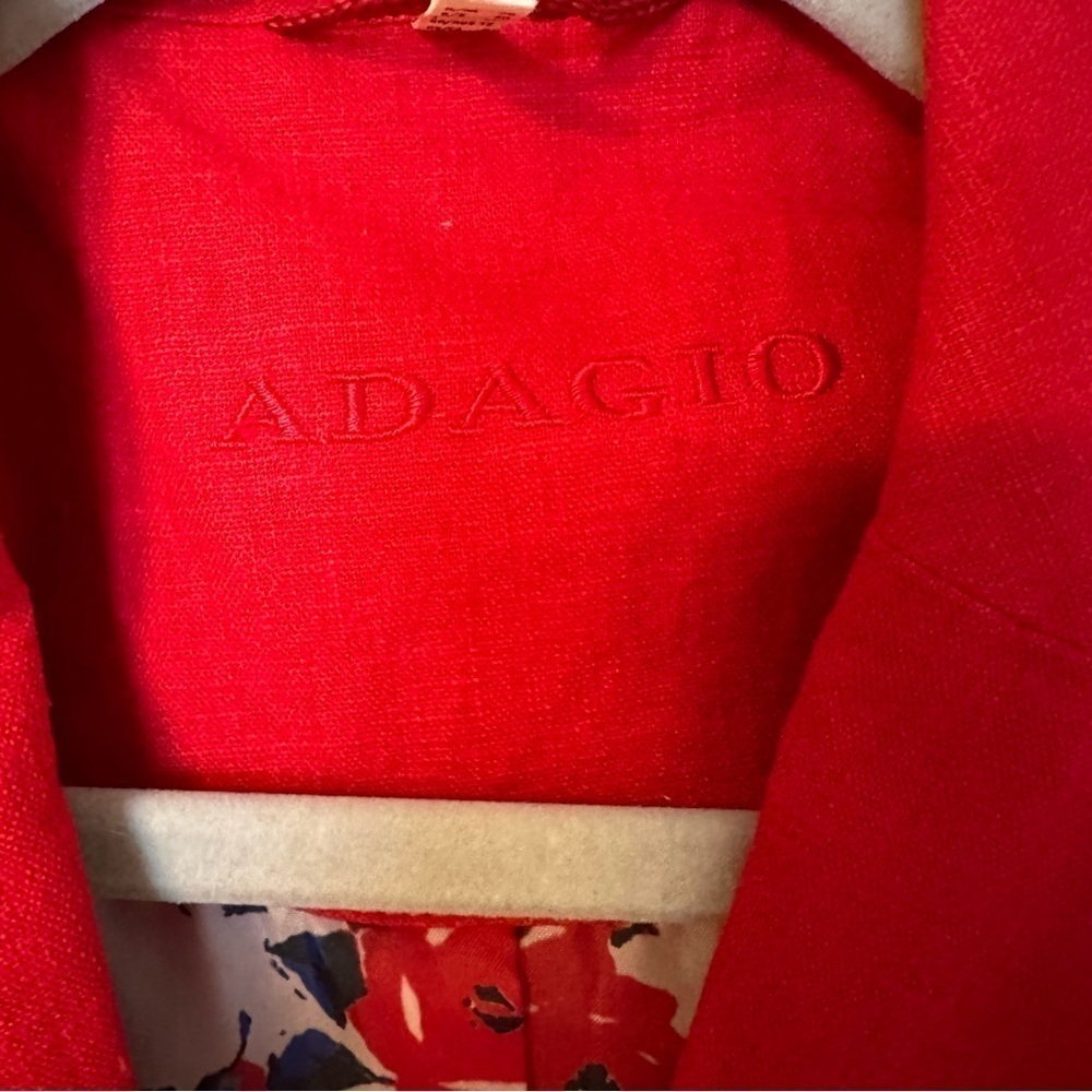 Adagio Blazer Red Linen Blend Floral Lining 8/10 - Picture 4 of 13